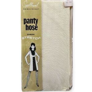1960’s Mod Textured Pantyhose in Cream, Vintage Net Stockings Tights, Deadstock